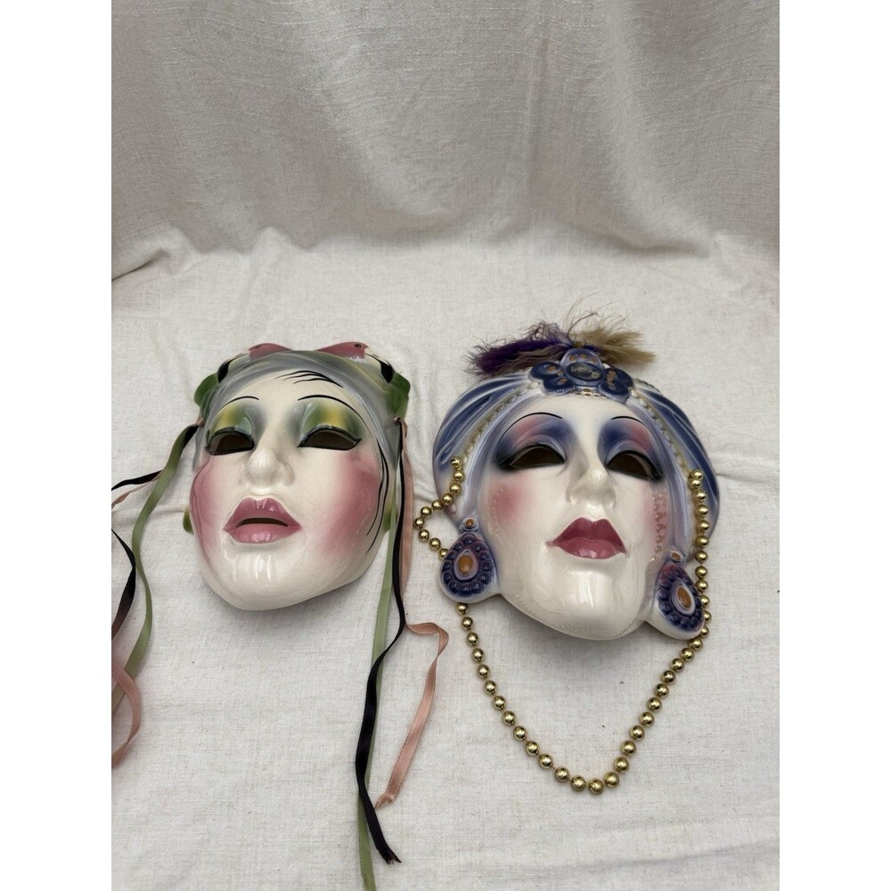 Vintage Clay Art About Face Theater Masks Set Ceramic Wall Decor Made USA